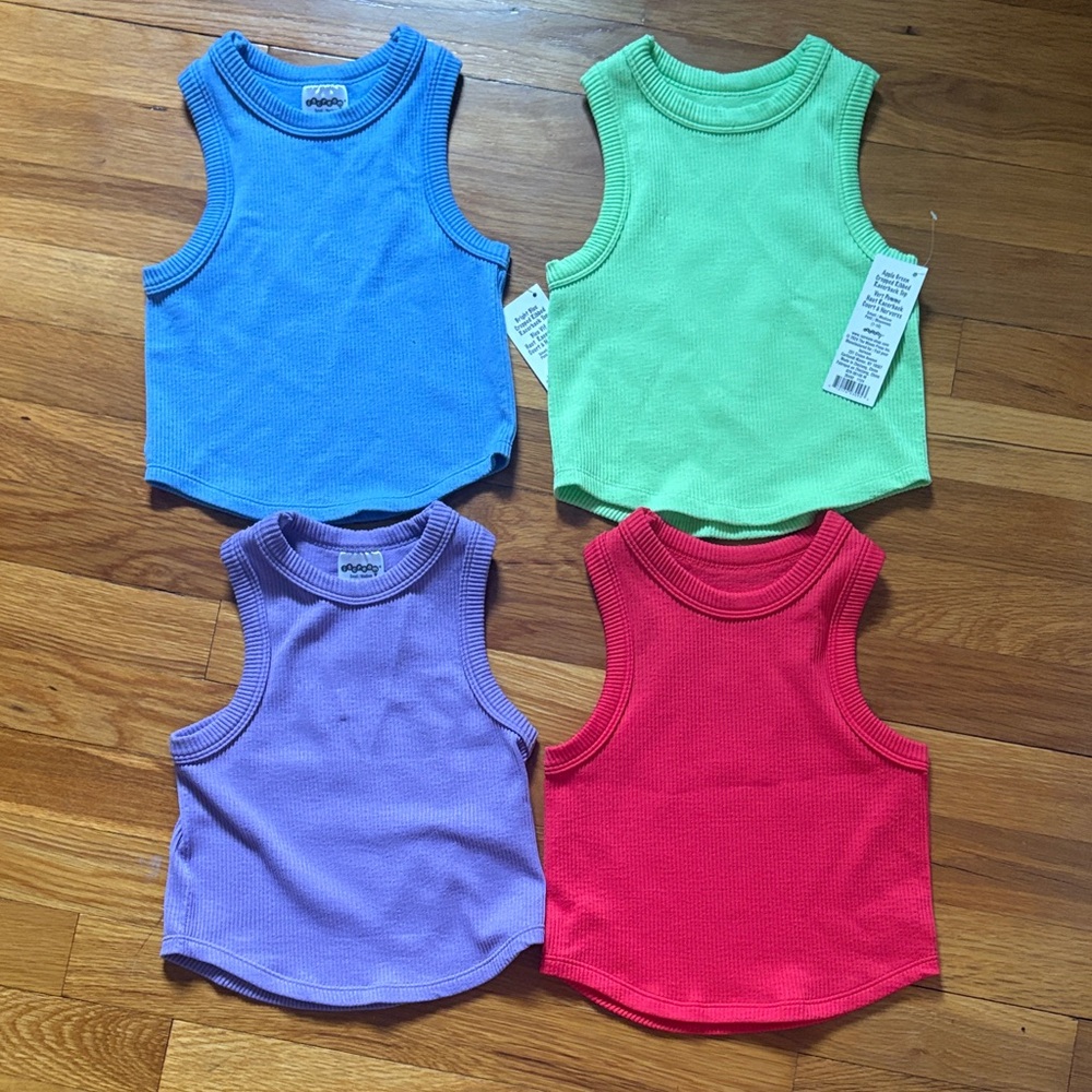 4-Pack Kids Ribbed Tank Tops — Blue, Green, Purple, Pink